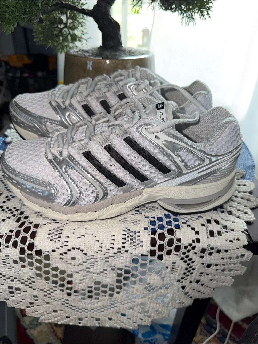 Adidas Kid’s Silver and White Running Sneakers— Unisex